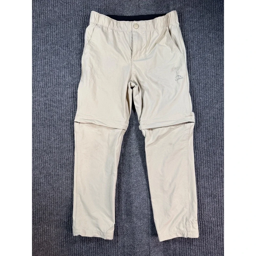 LL Bean Kids Convertible Hiking Pants Tan Khaki Zip Off Shorts Size 6X-7 513663